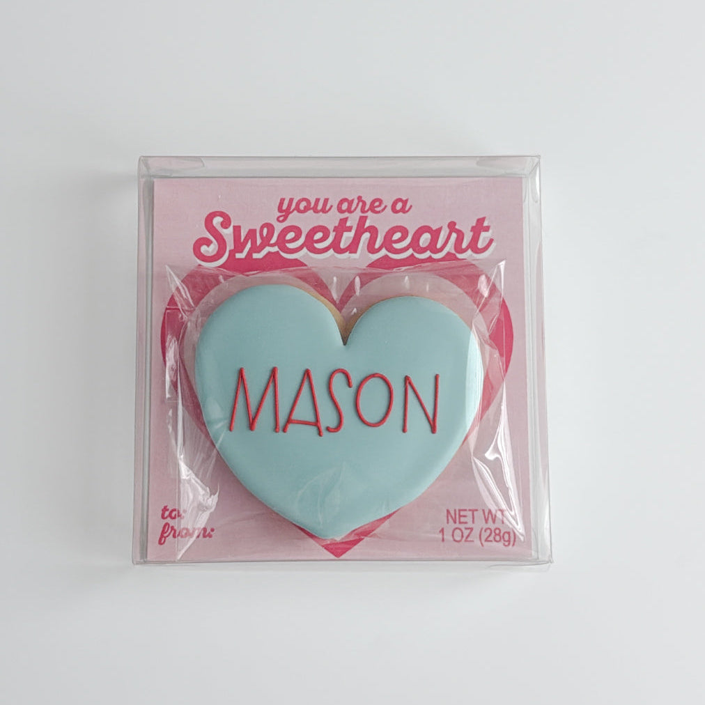 Personalized heart - blue/mint - sugar cookie (Valentine's Day Cookie Presale 2026 - Local pickup ONLY)