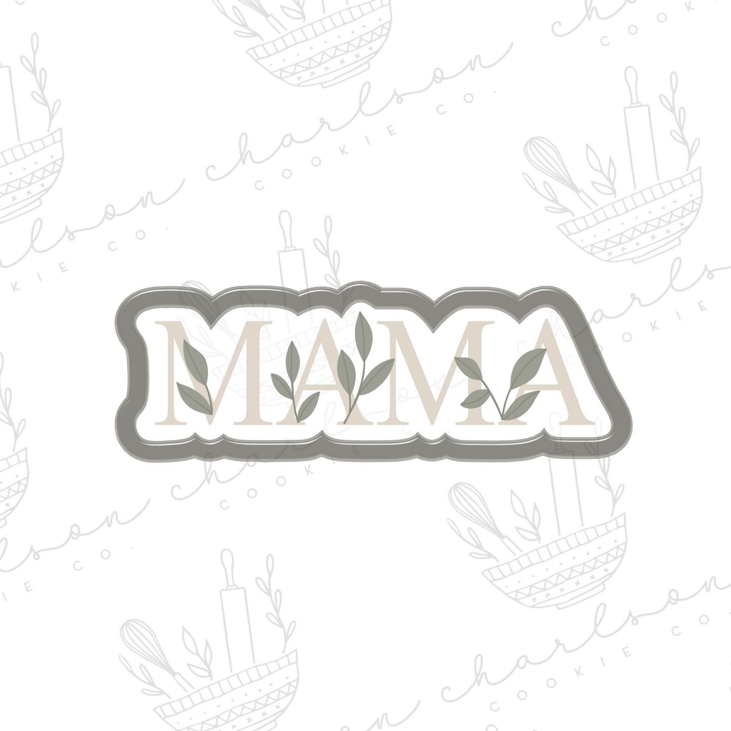 Mama word with greenery no. 2 cookie cutter