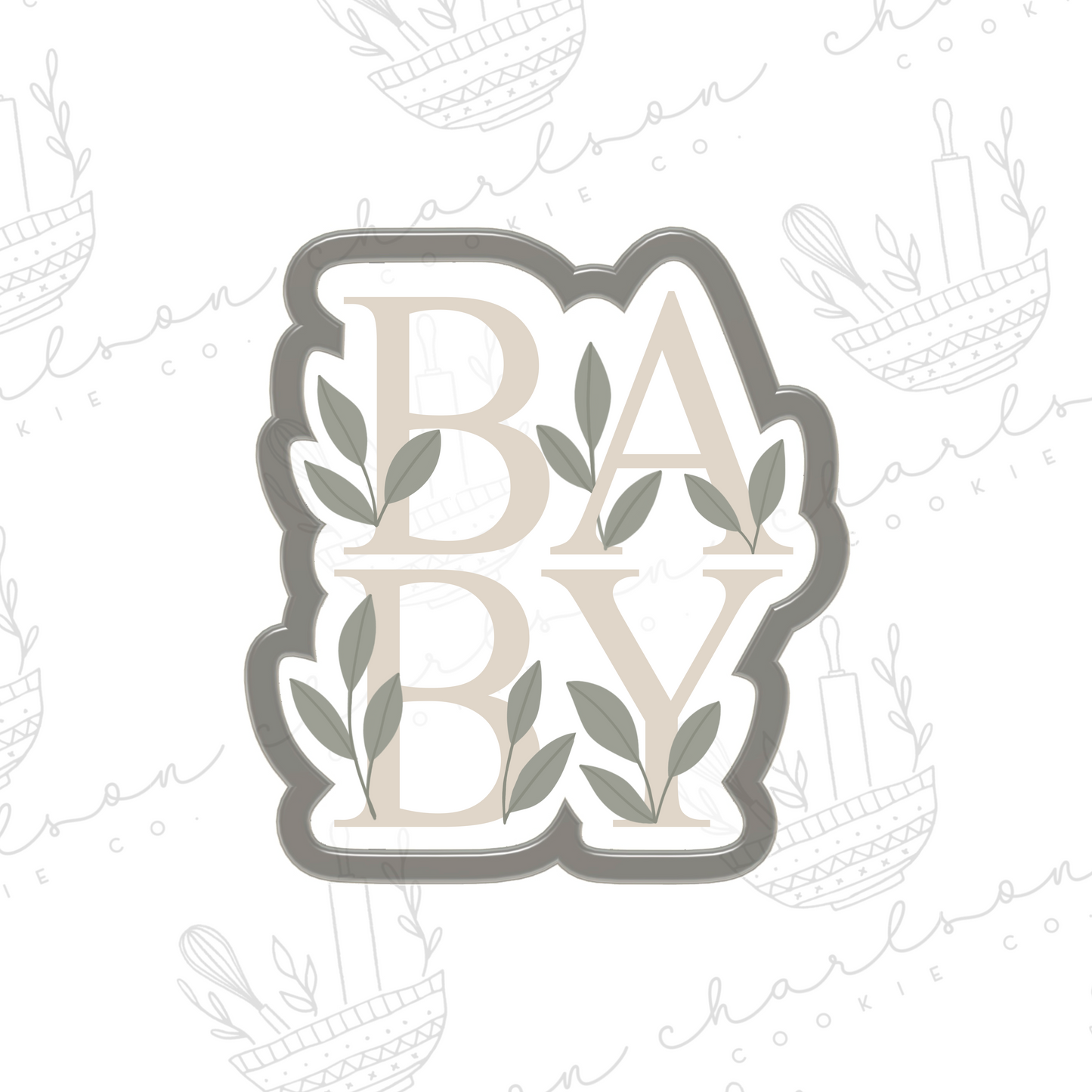 Baby word with greenery cookie cutter