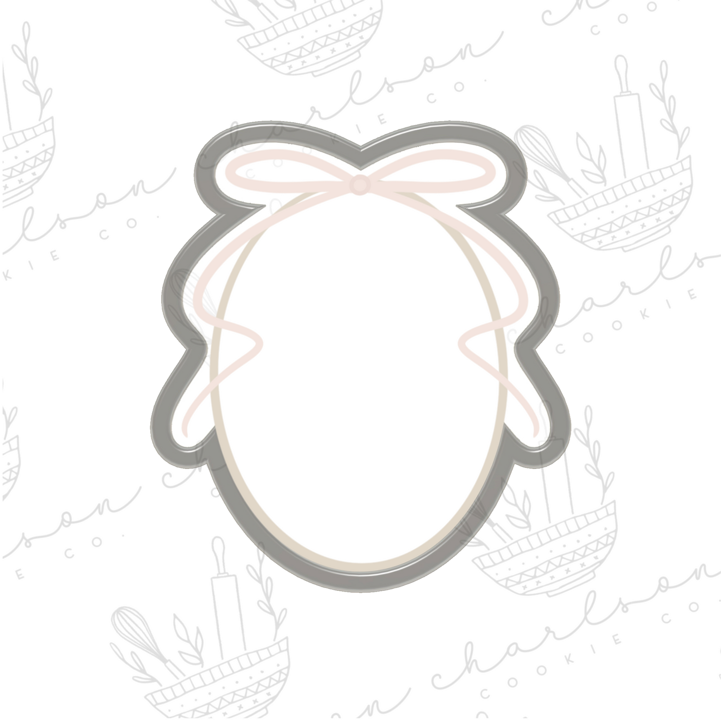 Oval with ribbon bow plaque cookie cutter