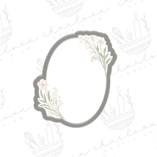Floral oval plaque cookie cutter