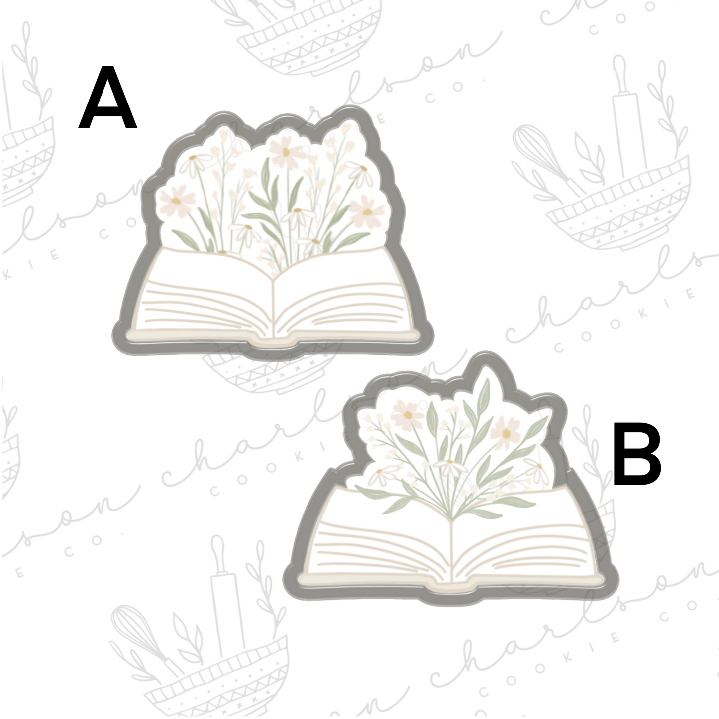 Floral book no. 1 cookie cutter (samasweetery)
