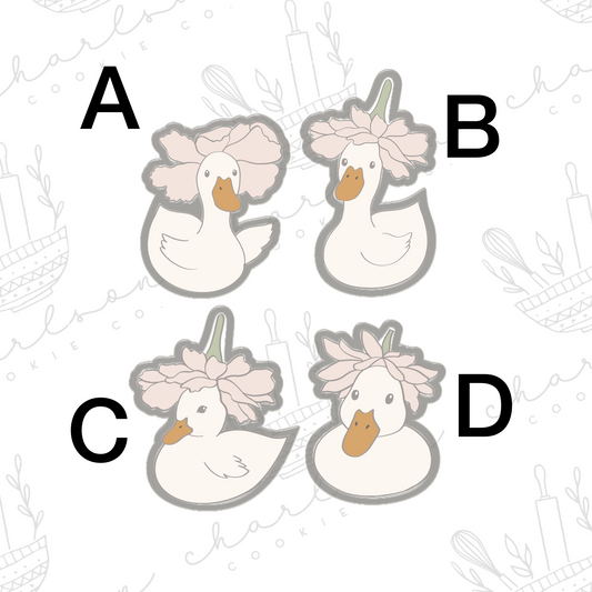 Duck with flower hat cookie cutters (Linen & Gray)