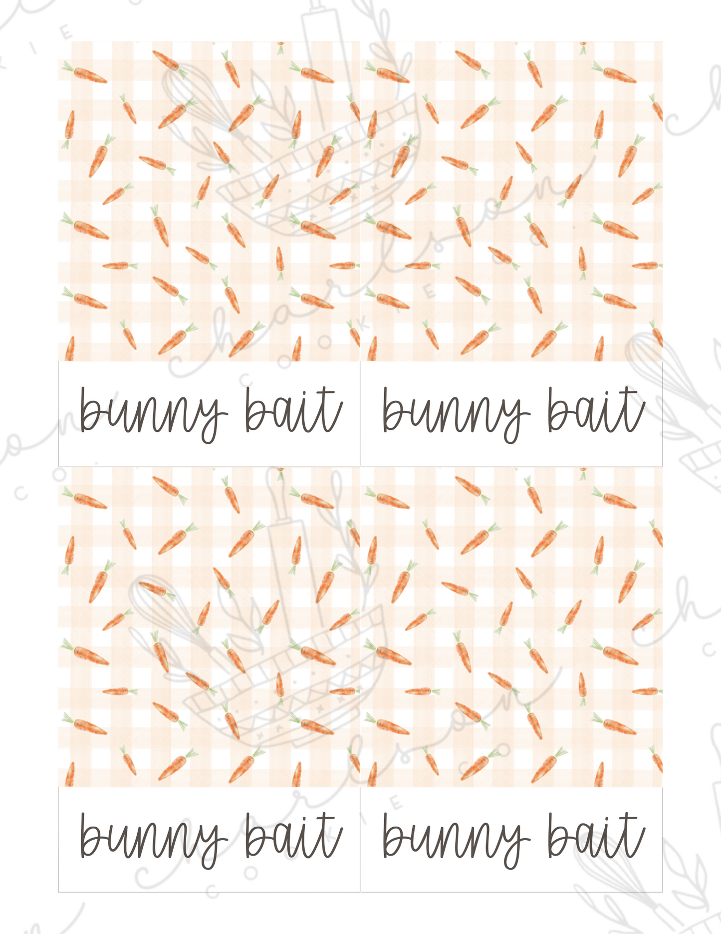 Bunny bait - mini 5" x 3.5" cookie card template (4 images on 1 page) / Instant digital download