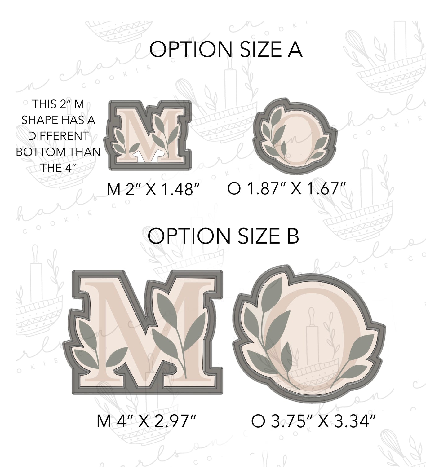 Floral mom lettering (M & O) cookie cutters