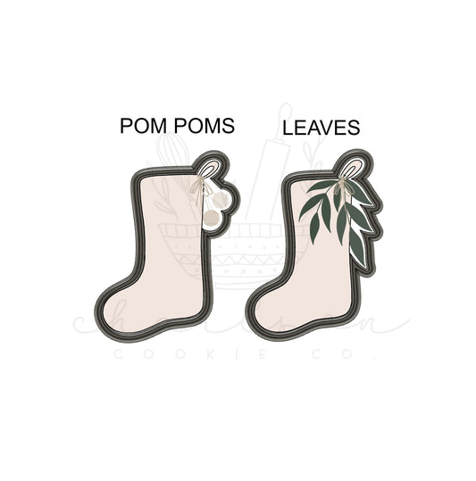 Stocking with pom poms / leaves cookie cutter