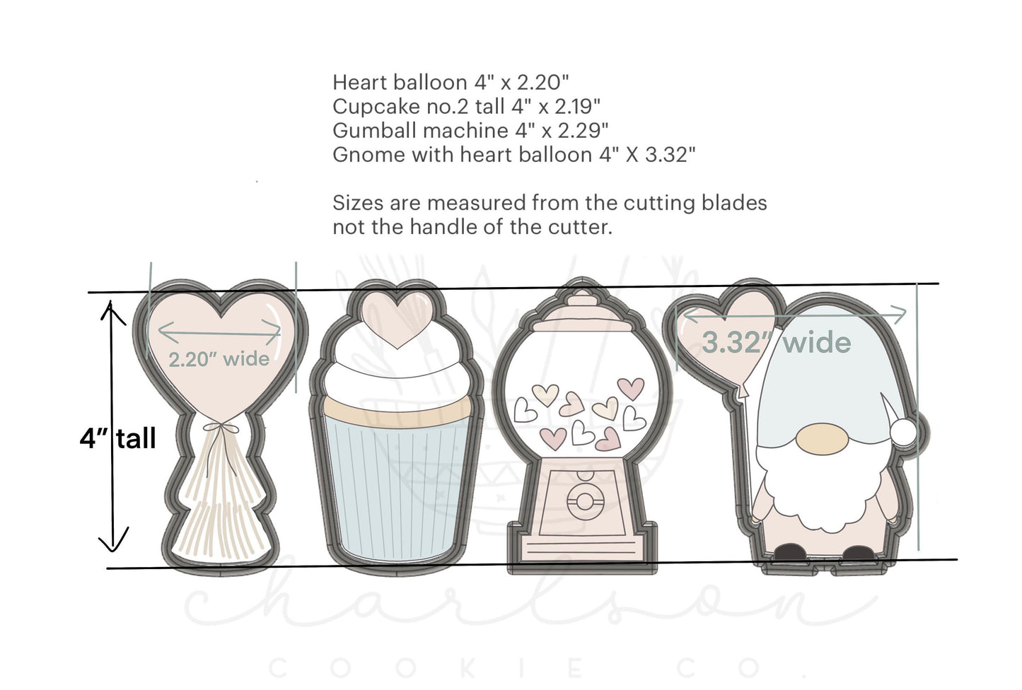 Valentine's Day Set A (4pc) cookie cutters 4” set
