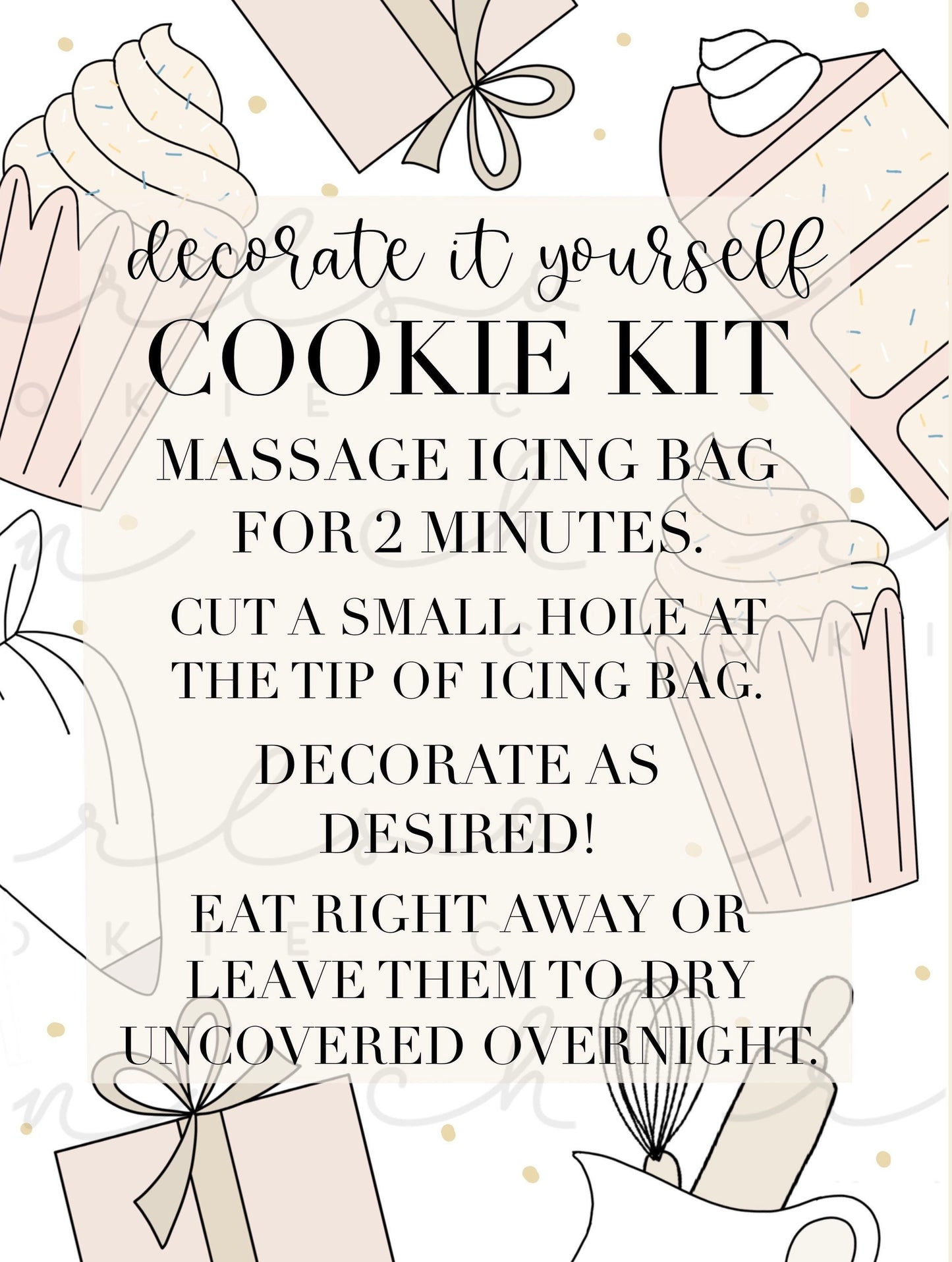 DIY cookie kit (Baker's set print) instruction card / Instant digital download