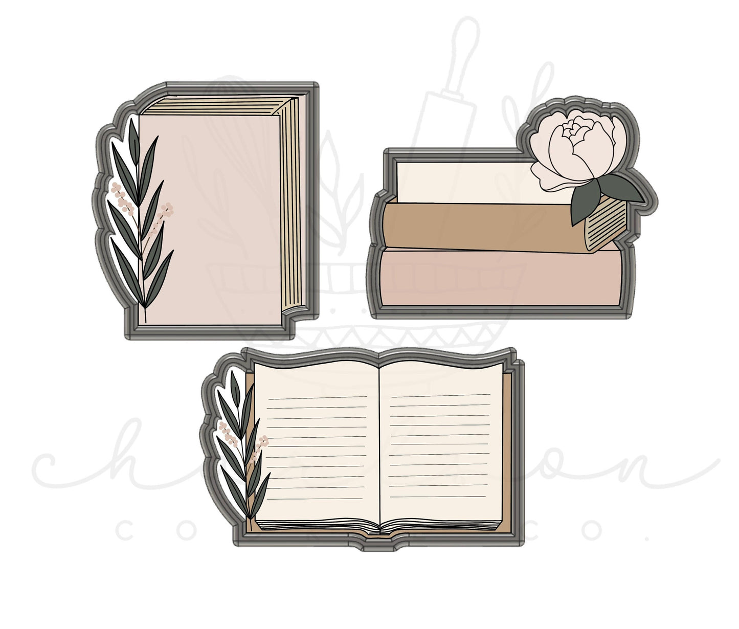 Book with greenery / floral cookie cutter