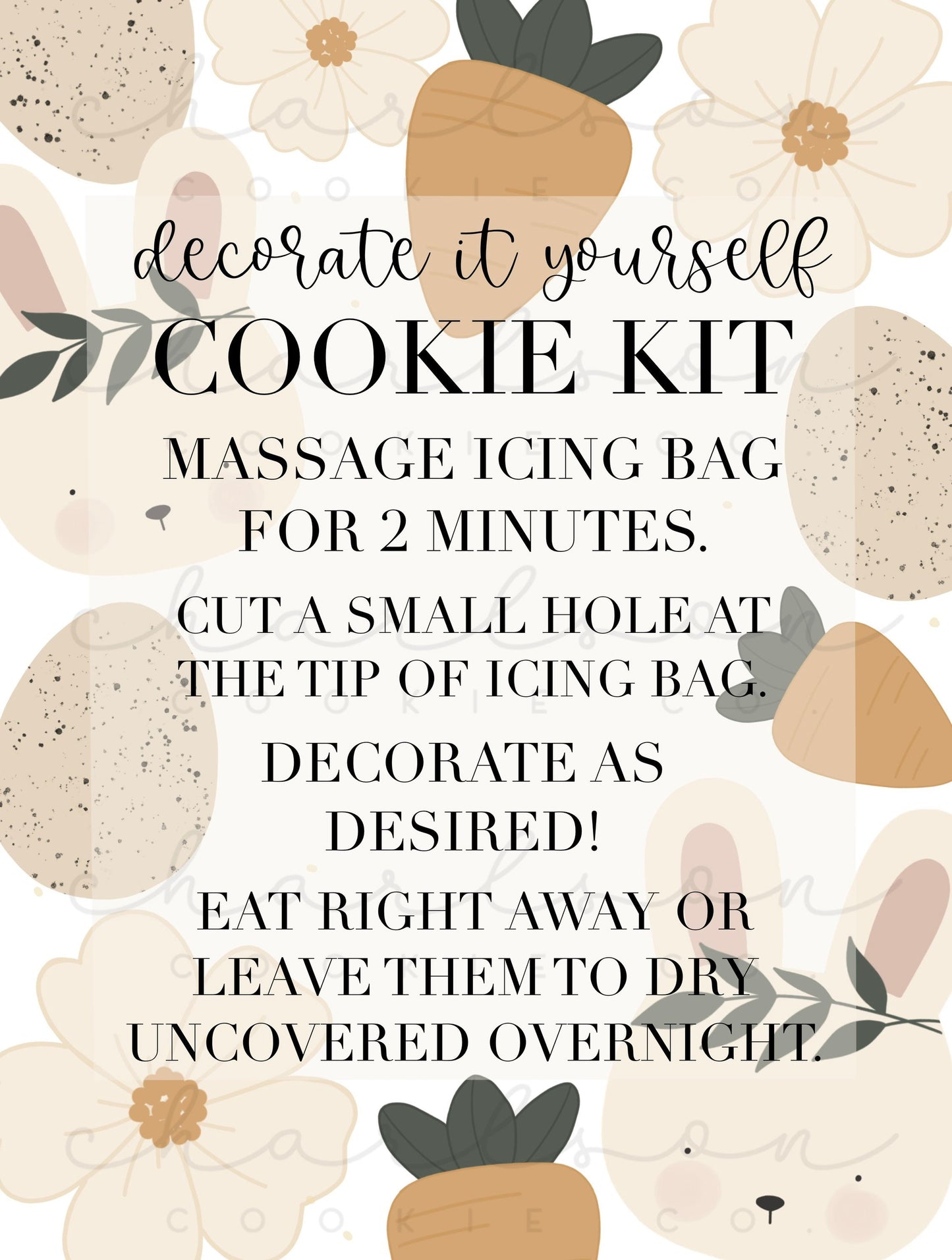 DIY cookie kit (Easter set B tan) instruction card (4 files) / Instant digital download