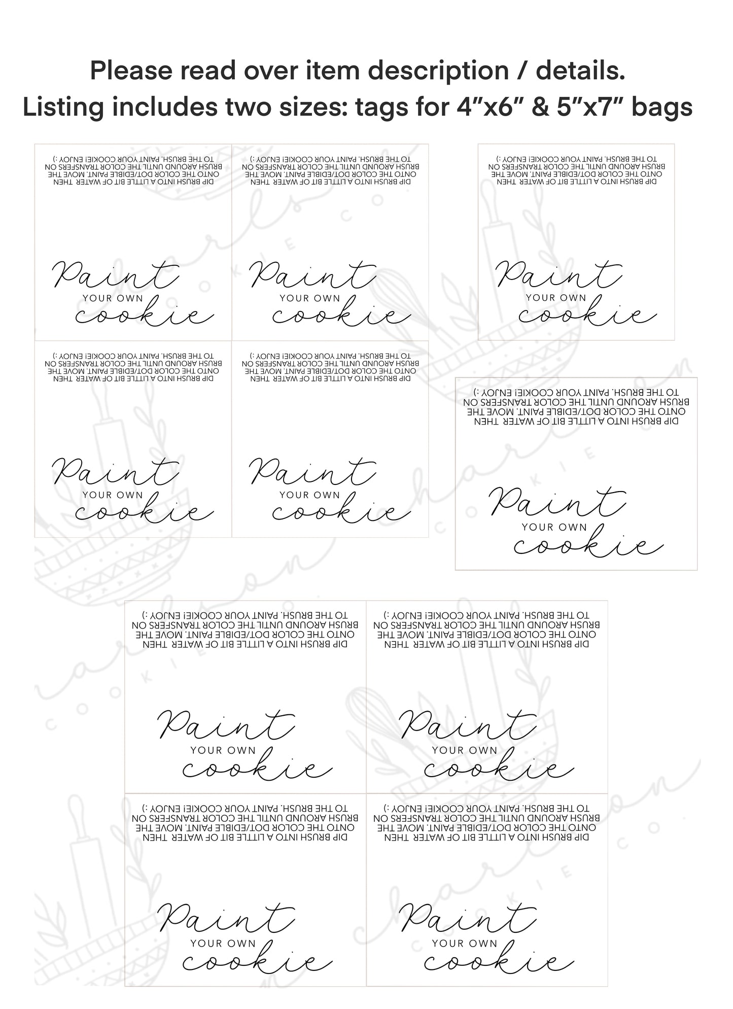 Paint your own cookie / printable template cards (4 files) / Instant digital download