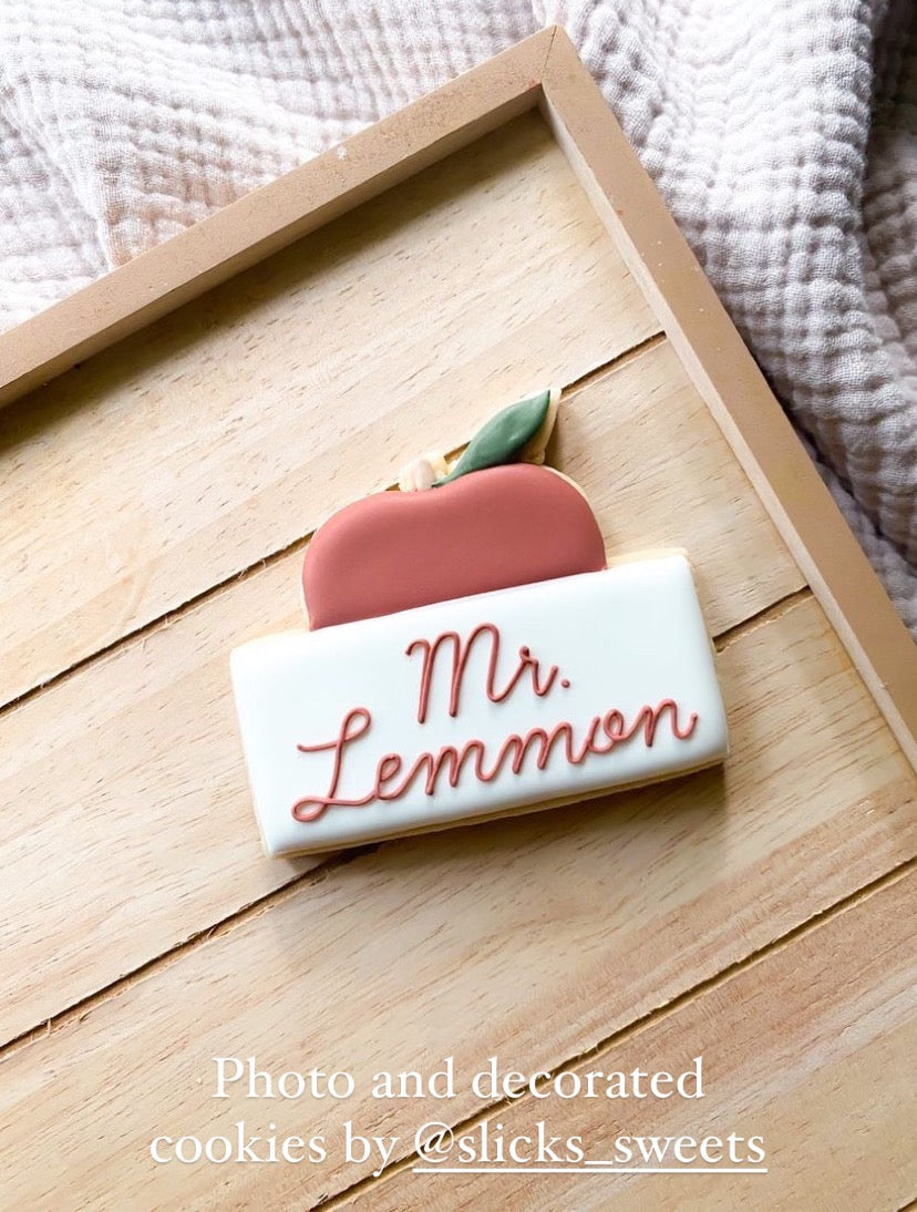 Apple banner plaque cookie cutter