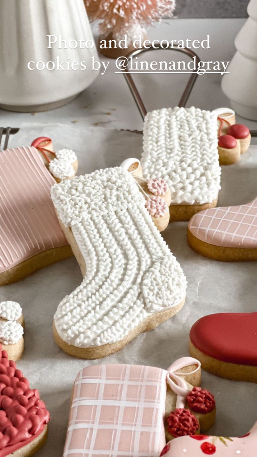 Stocking with pom poms / leaves cookie cutter