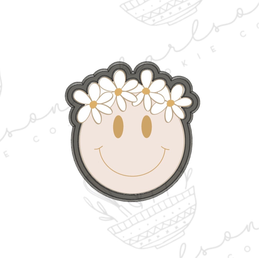 Happy face with daisies cookie cutter