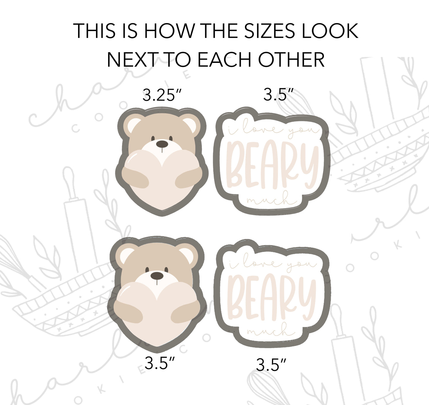 I love you beary much set A cookie cutters