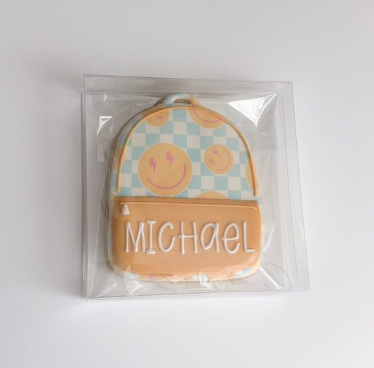 Yellow Backpack - Personalized Single Cookie (Back To School Cookie Presale 2026 - Local pickup ONLY)
