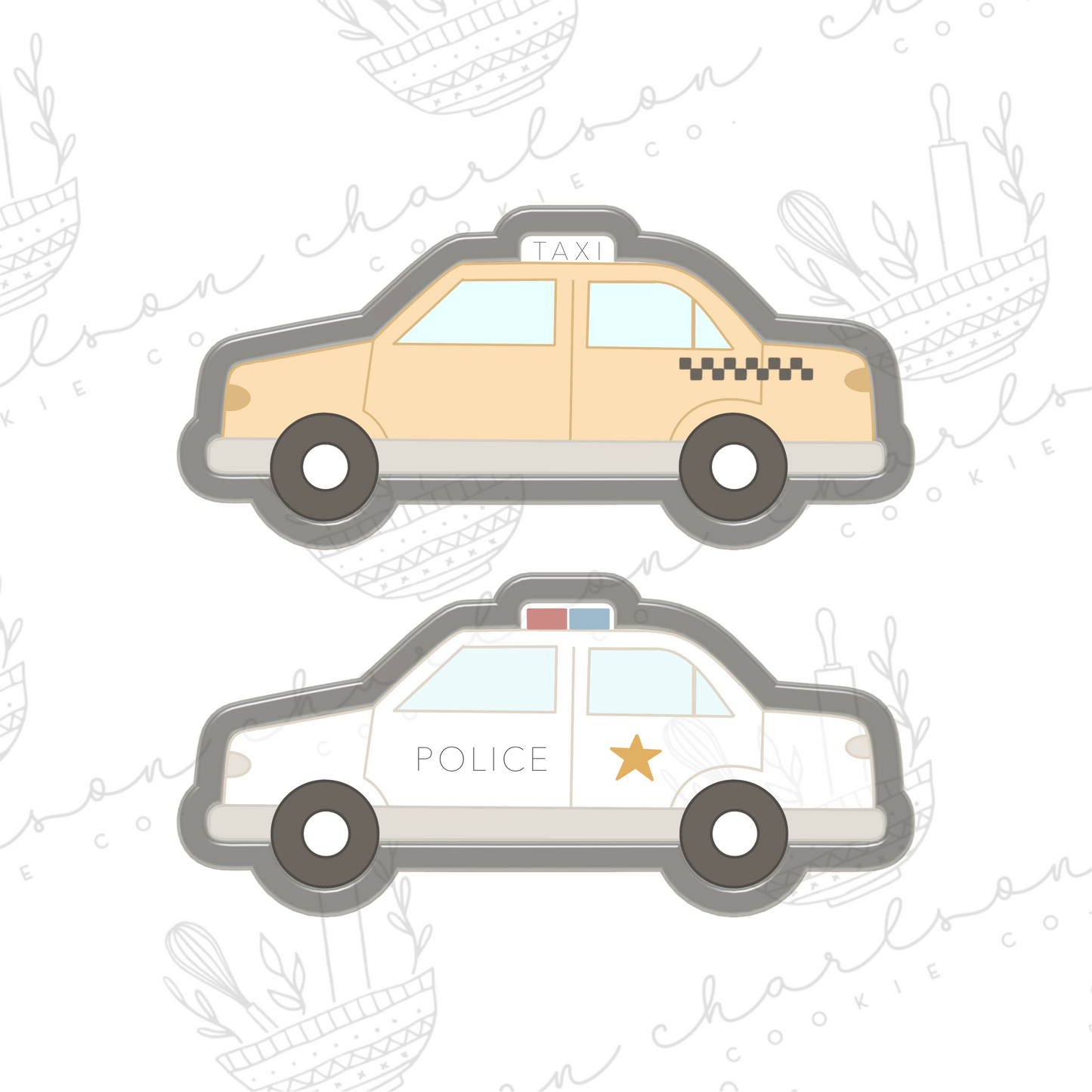 Police / Taxi car cookie cutter (Back.porch.cookie.co)