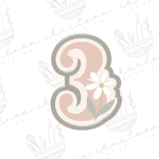 Number 3 with daisy cookie cutter