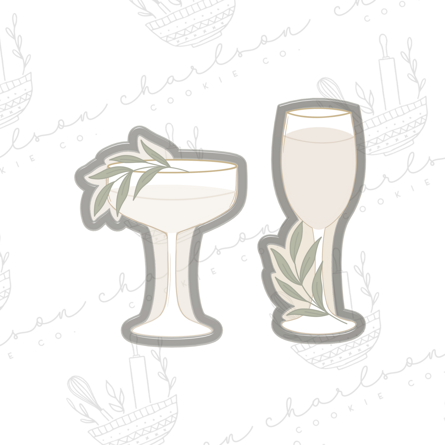 Champagne glass with leaves cookie cutter