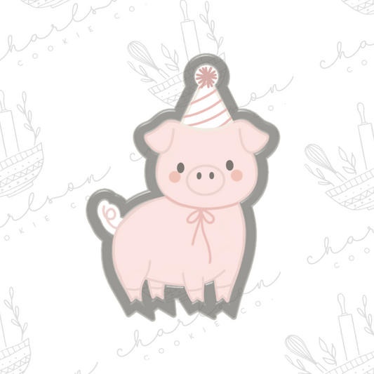 Pig with party hat cookie cutter