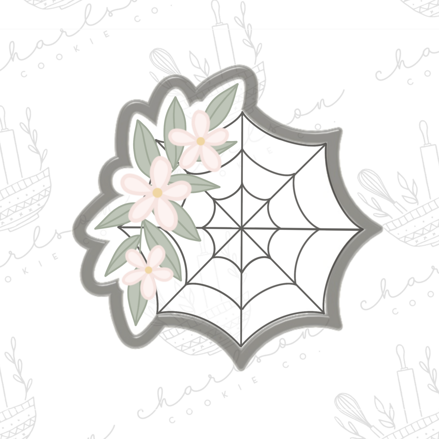 Spider web with floral cookie cutter