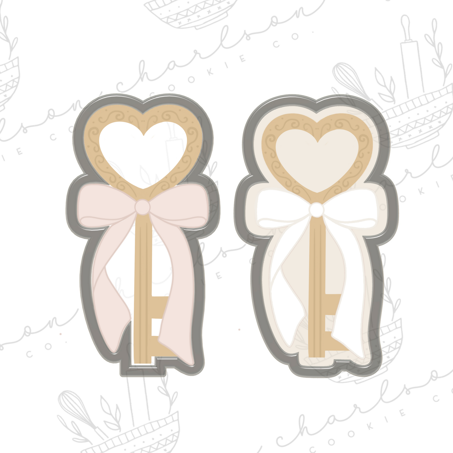 Heart key with bow / heart lollipop with bow cookie cutter