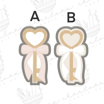 Heart key with bow / heart lollipop with bow cookie cutter