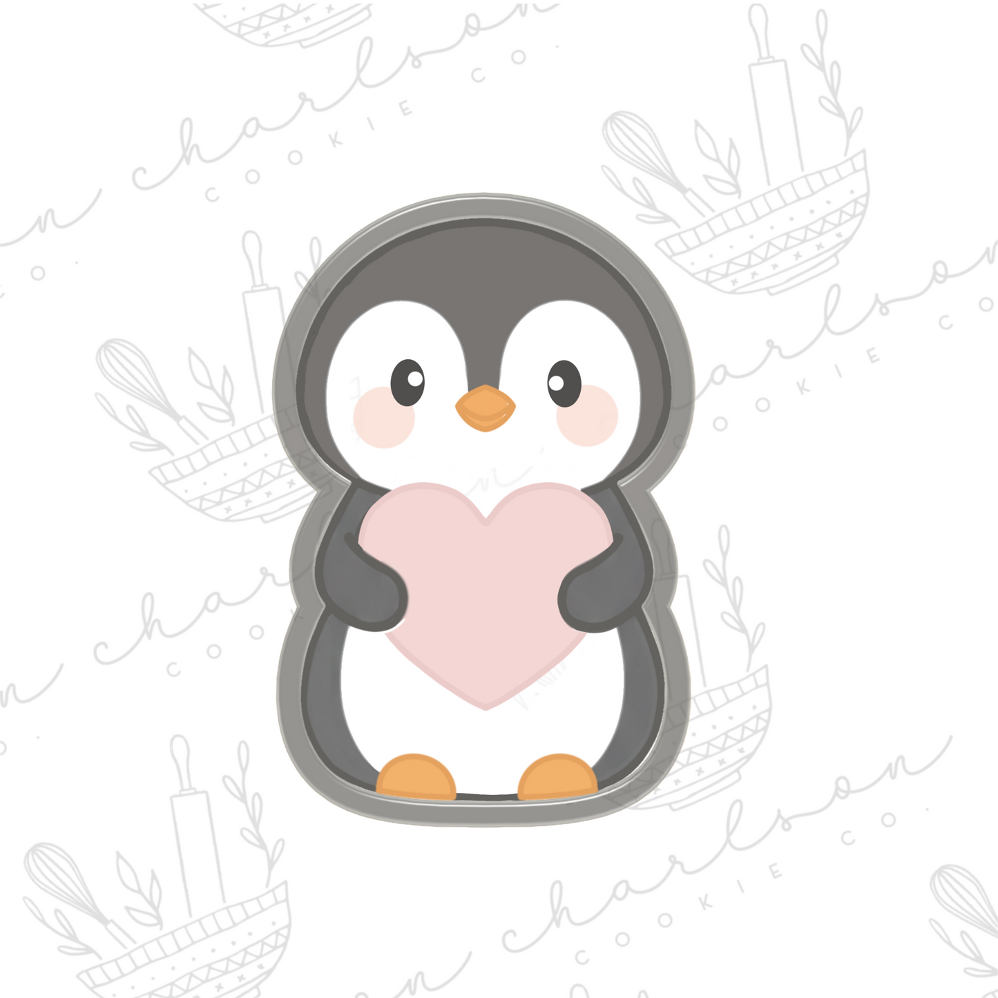 Penguin with heart cookie cutter