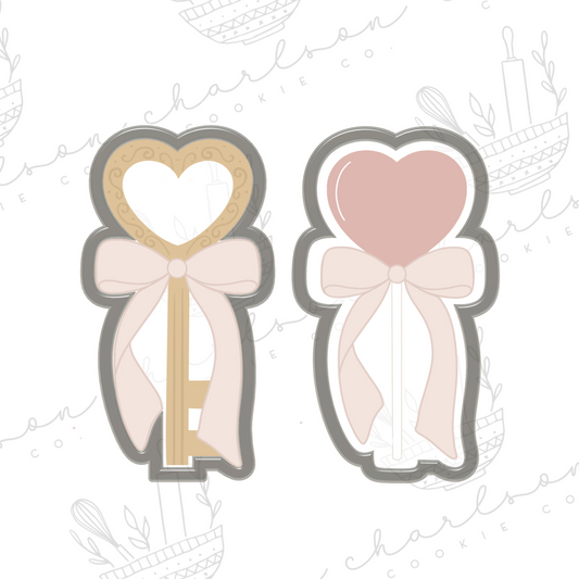 Heart key with bow / heart lollipop with bow cookie cutter