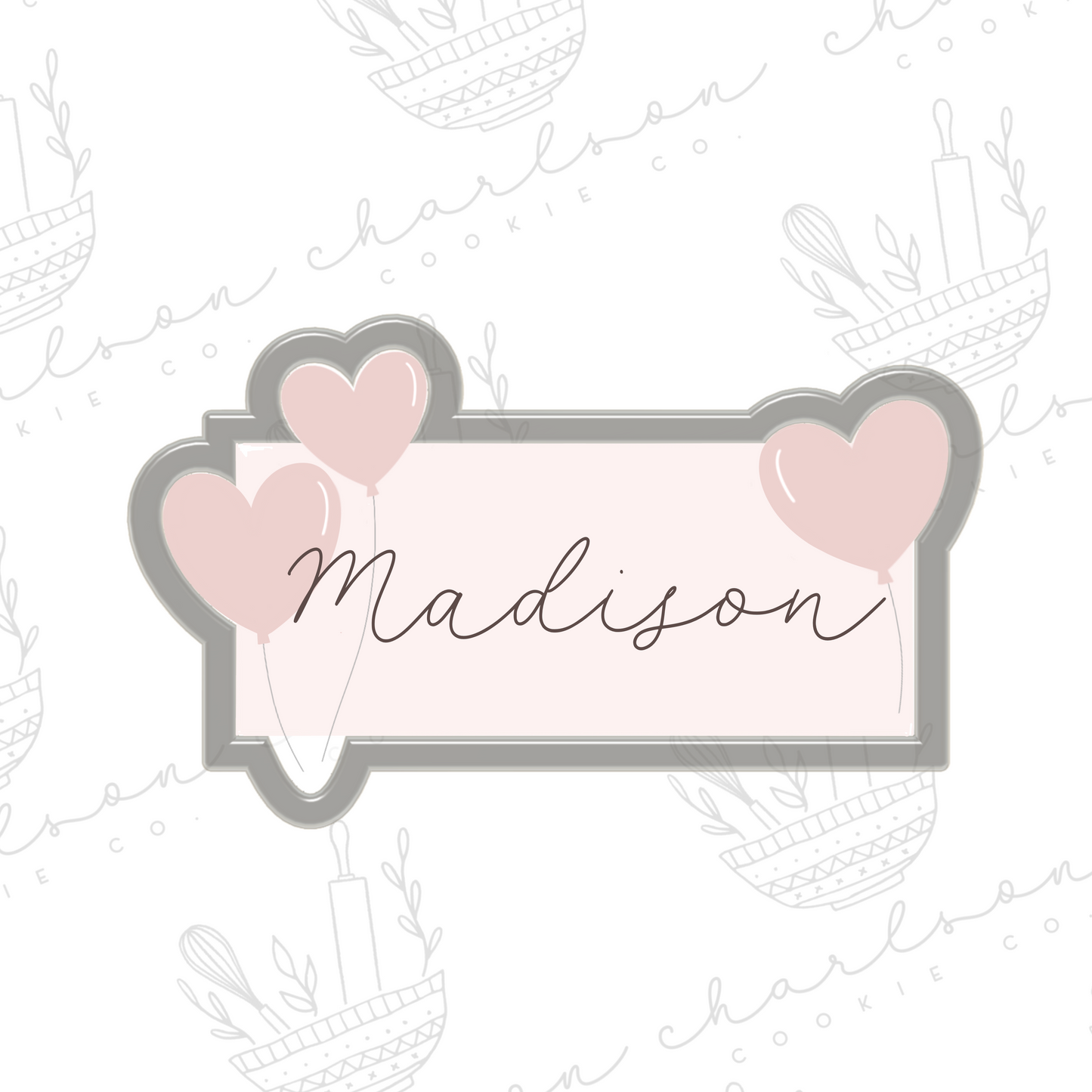 Heart balloons rectangle plaque cookie cutter