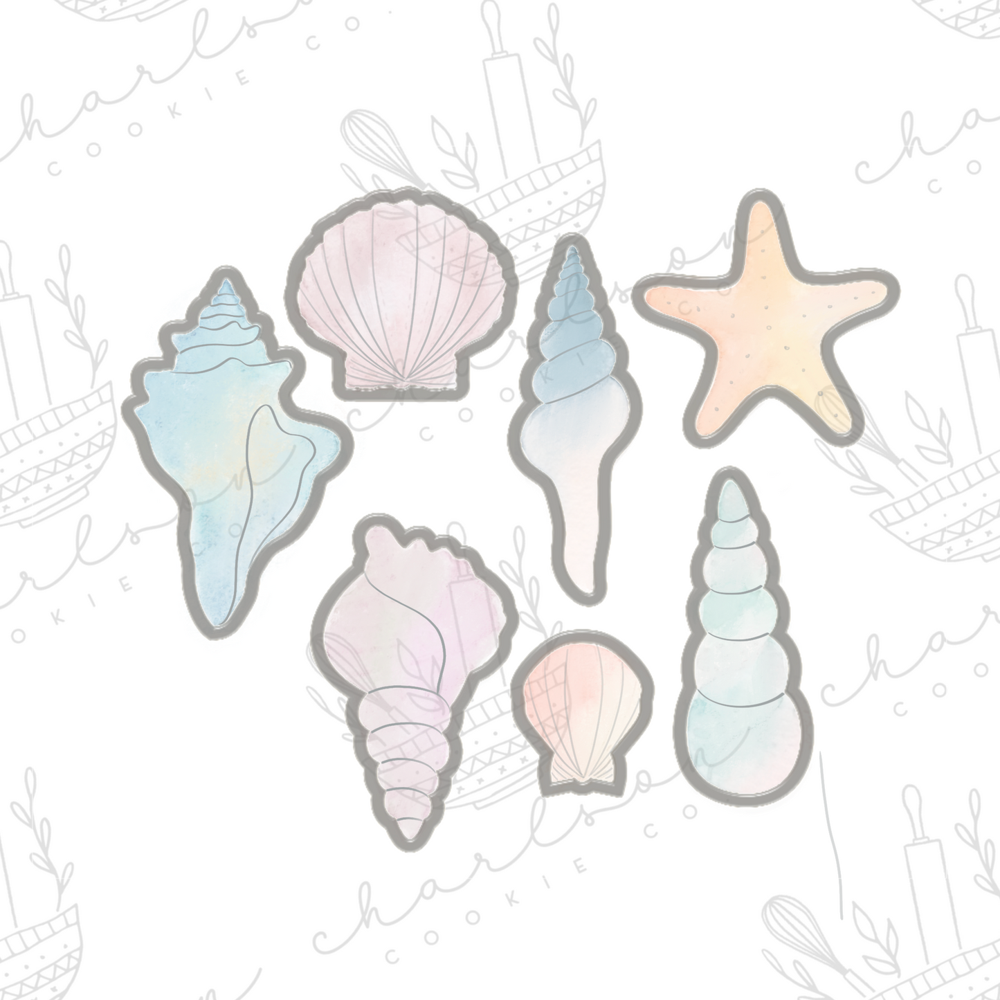 Sea theme cookie cutters (Linen & Gray)