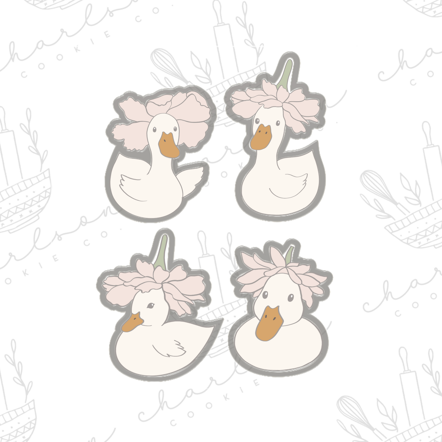 Duck with flower hat cookie cutters (Linen & Gray)