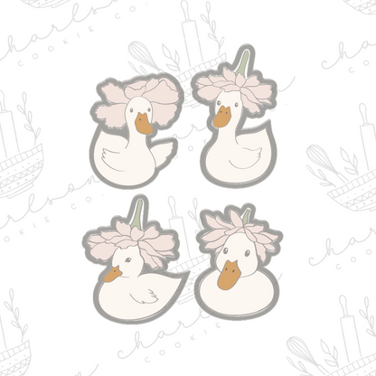 Duck with flower hat cookie cutters (Linen & Gray)