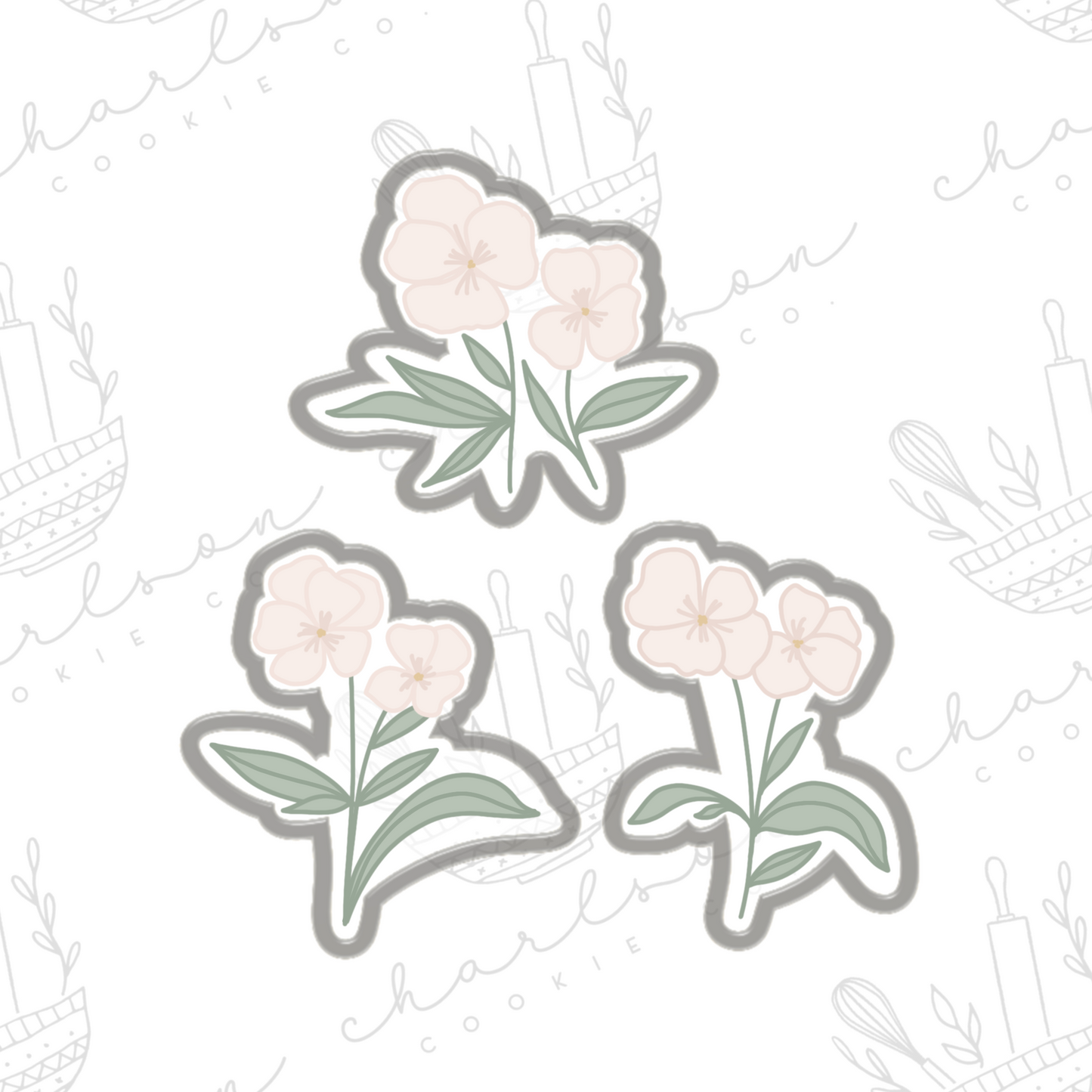 Pansy floral stems cookie cutter (Linen & Gray)