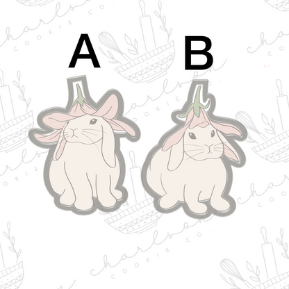 Bunny with flower hat cookie cutters (Linen & Gray)