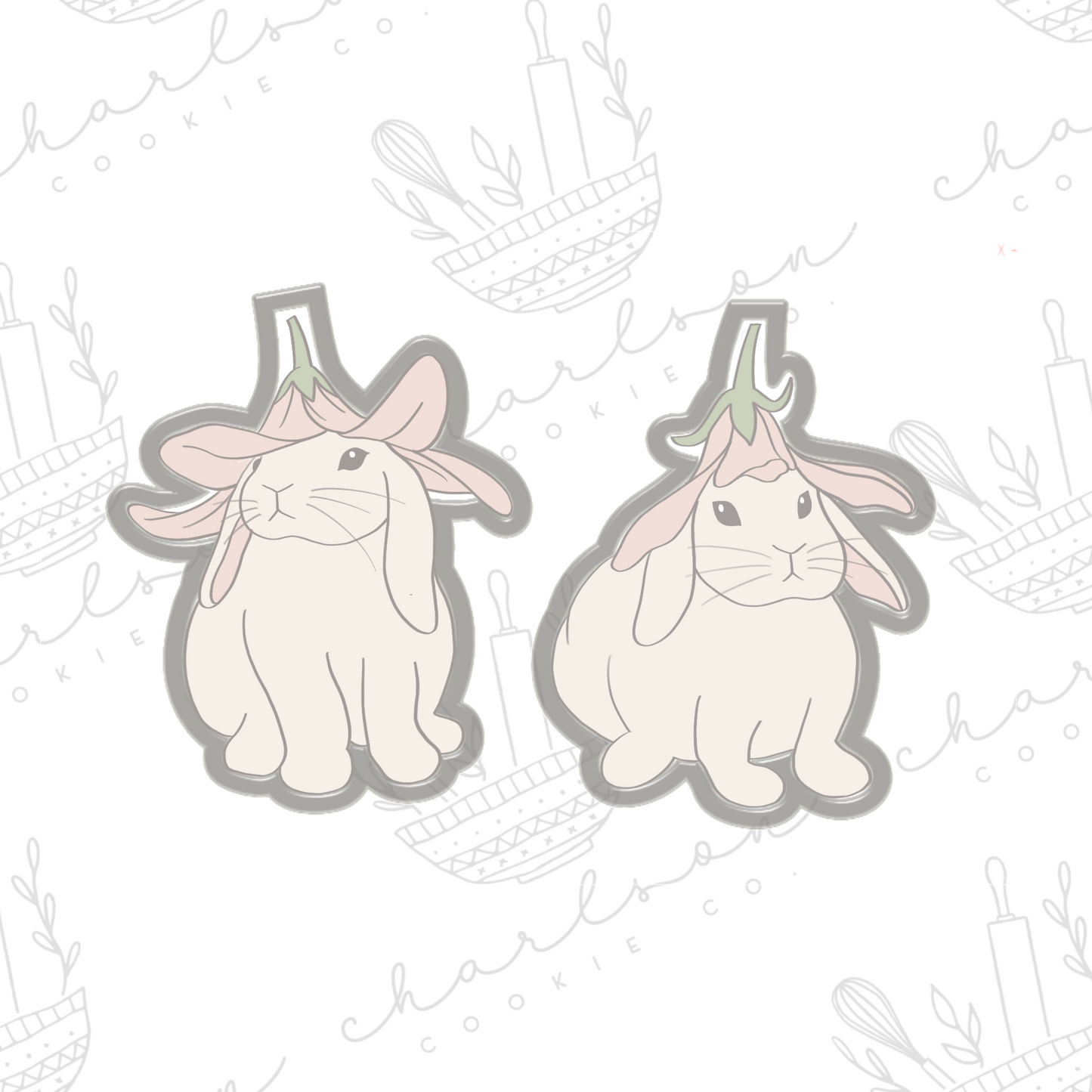 Bunny with flower hat cookie cutters (Linen & Gray)