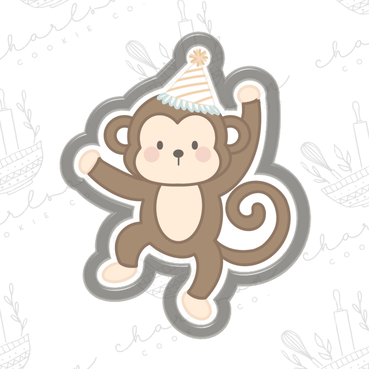 Monkey with party hat cookie cutter