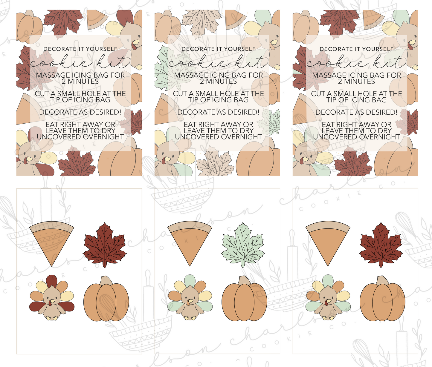 DIY cookie kit (Thanksgiving theme) instruction cards (3 design colors) / Instant digital download