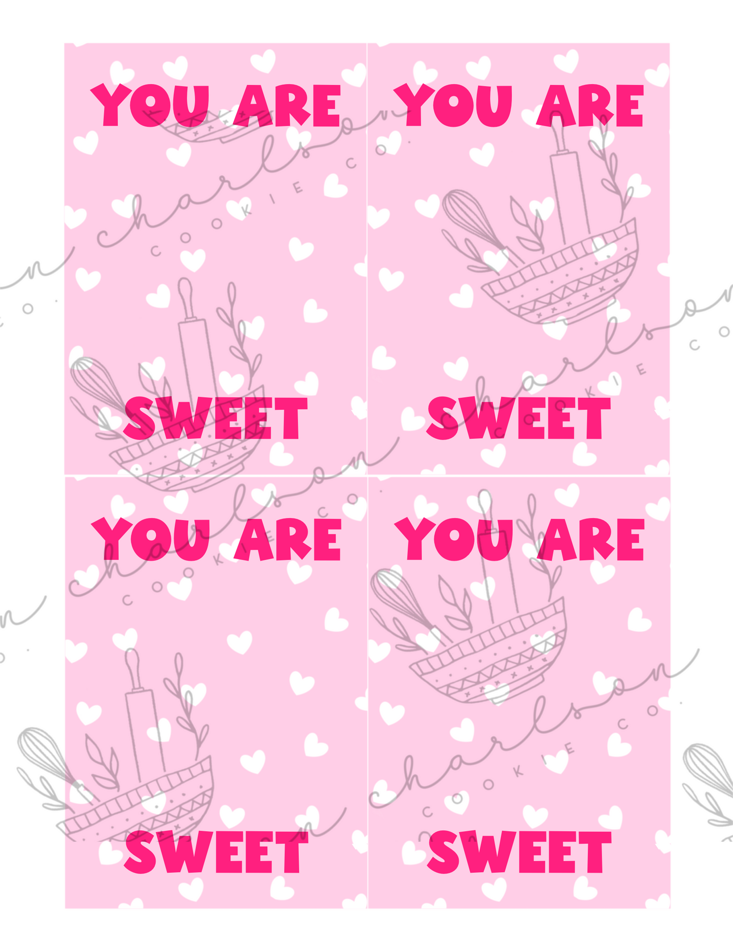 You are sweet - mini 5" x 3.5" cookie card template  (4 images on 1 page) / Instant digital download