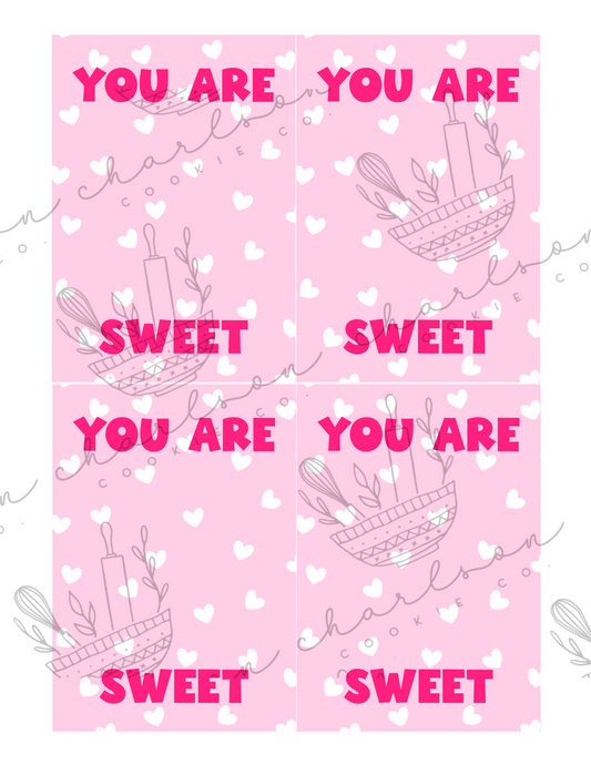 You are sweet - mini 5" x 3.5" cookie card template  (4 images on 1 page) / Instant digital download