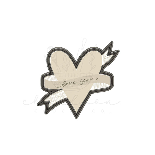 Heart banner cookie cutter (Linen & Gray)