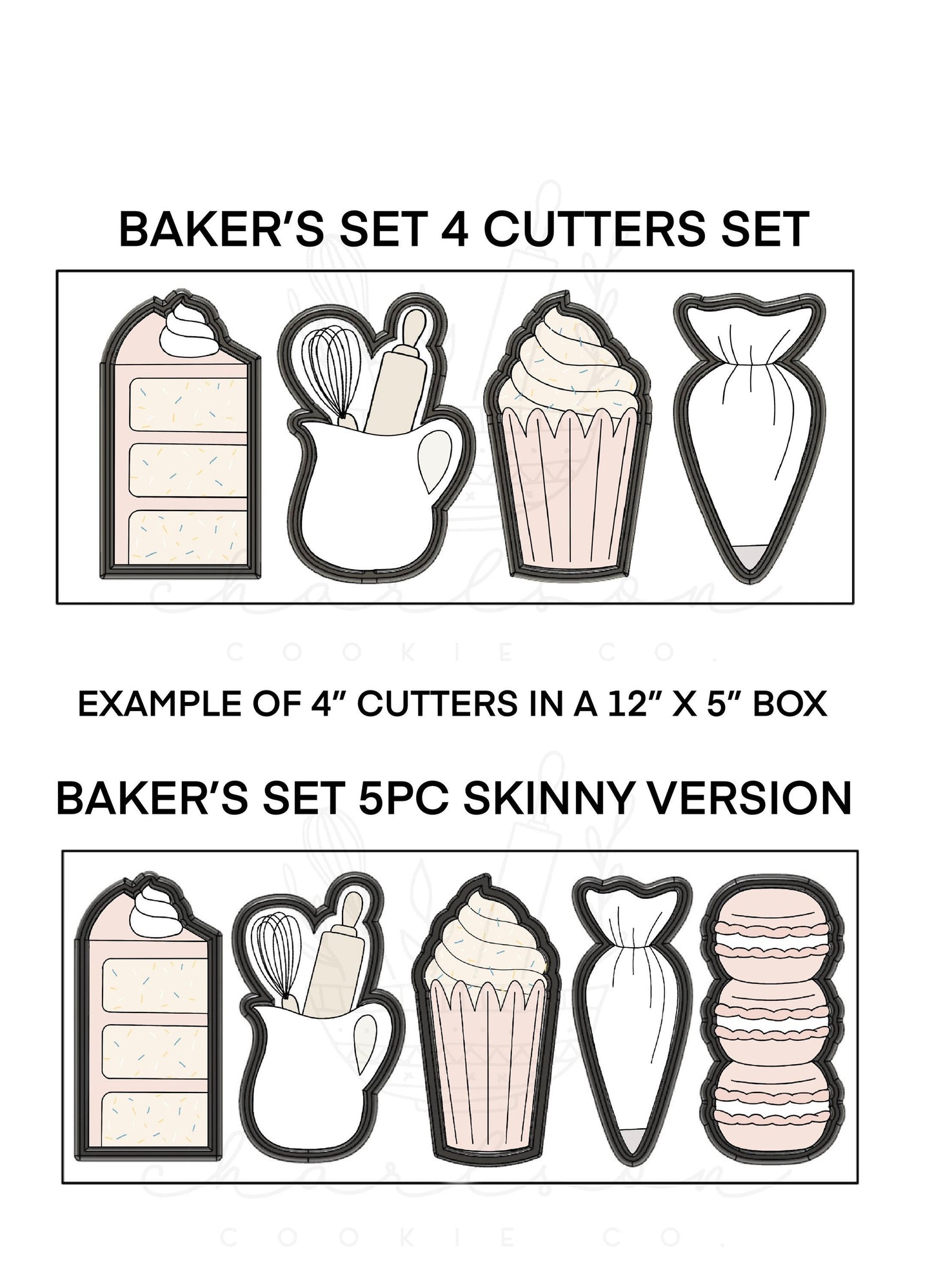 Tall Baker's set (skinny version) 5 cookie cutters 4” set