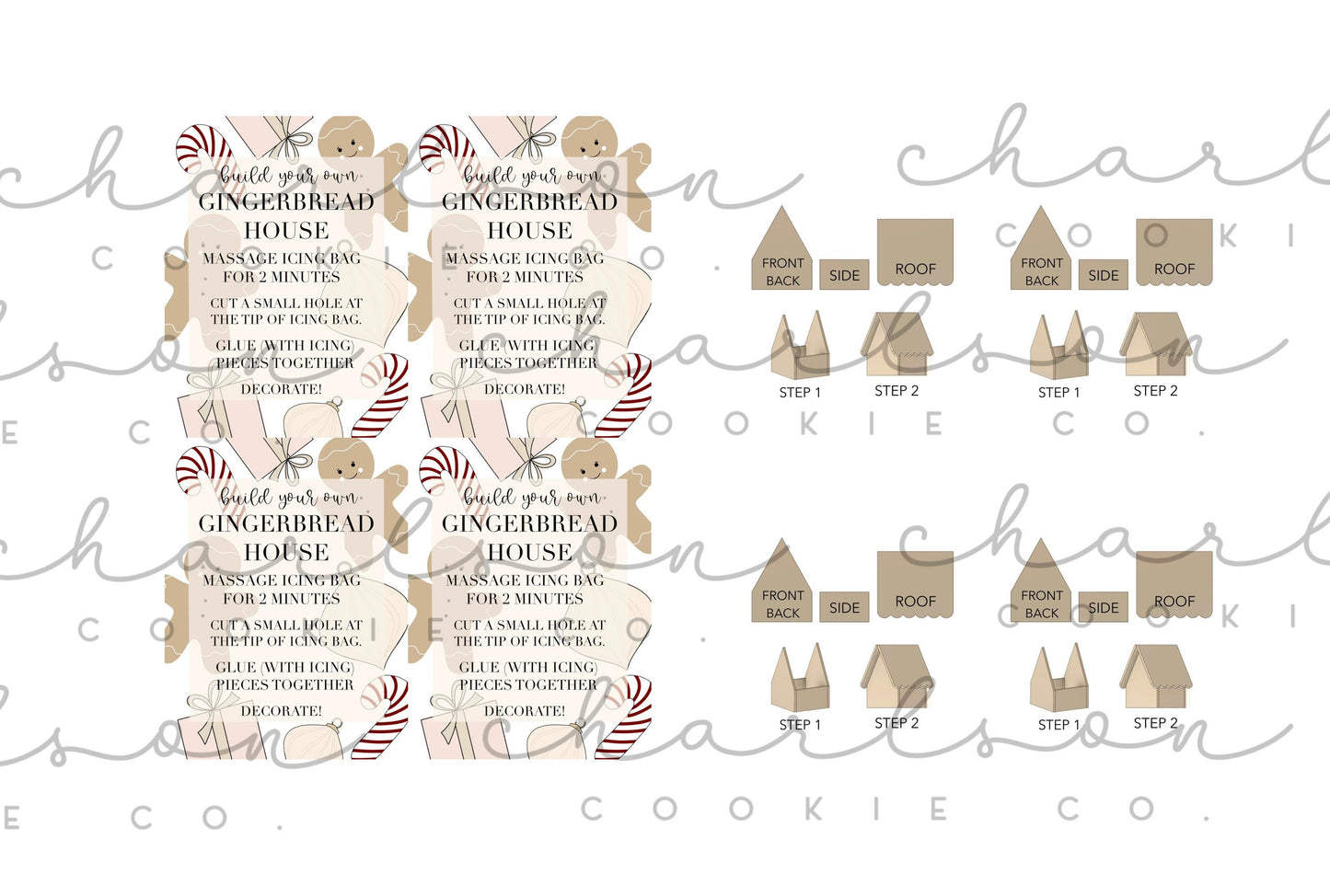 BYO Gingerbread house / Sugar cookie house (gingerbread print) instruction card (3 files) / Instant digital download