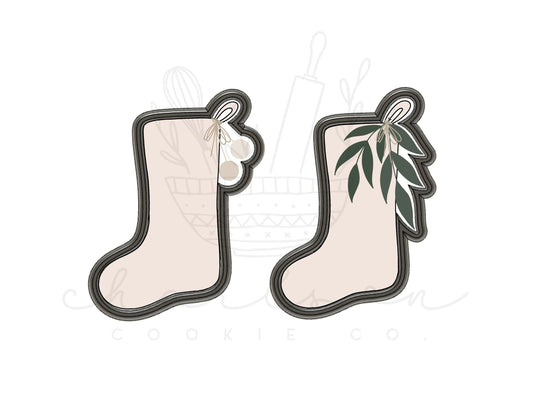 Stocking with pom poms / leaves cookie cutter