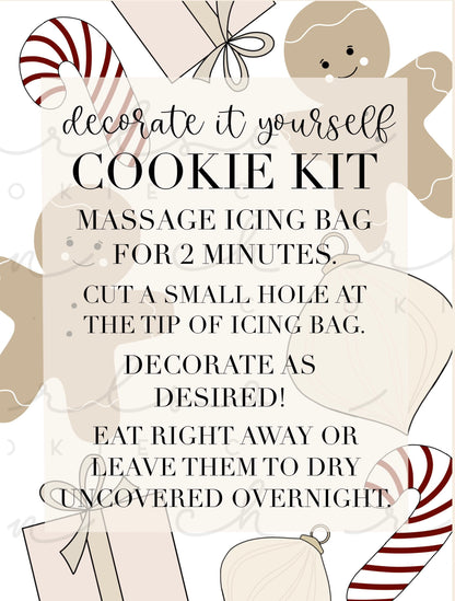 DIY cookie kit (Gingerbread print) instruction card 2 files / Instant digital download