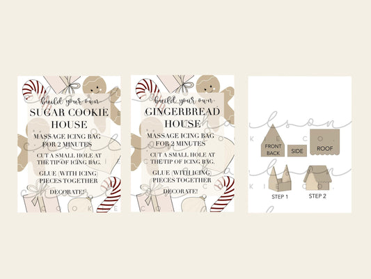 BYO Gingerbread house / Sugar cookie house (gingerbread print) instruction card (3 files) / Instant digital download