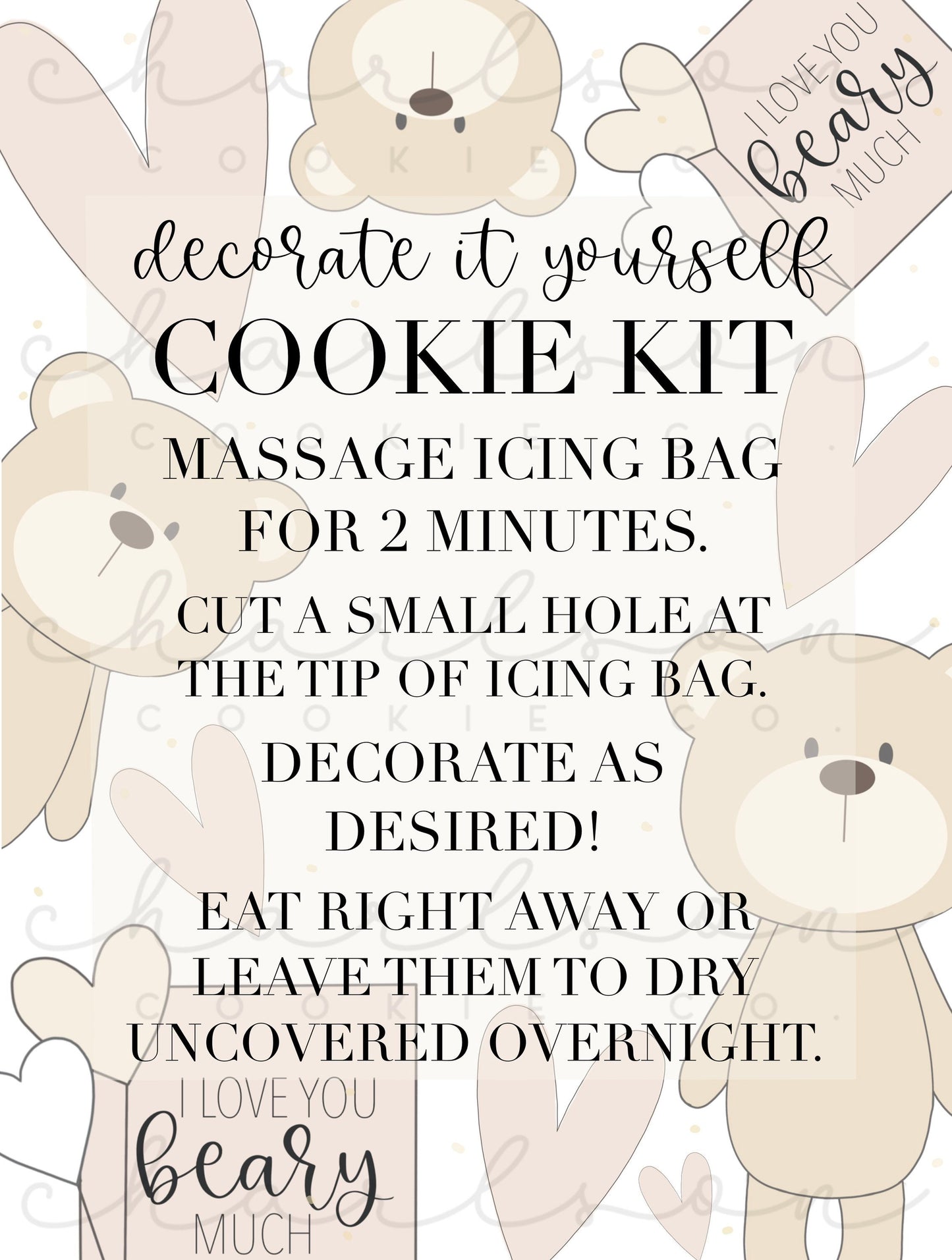 DIY cookie kit (Valentine's day set C print) instruction card (2 files) / Instant digital download
