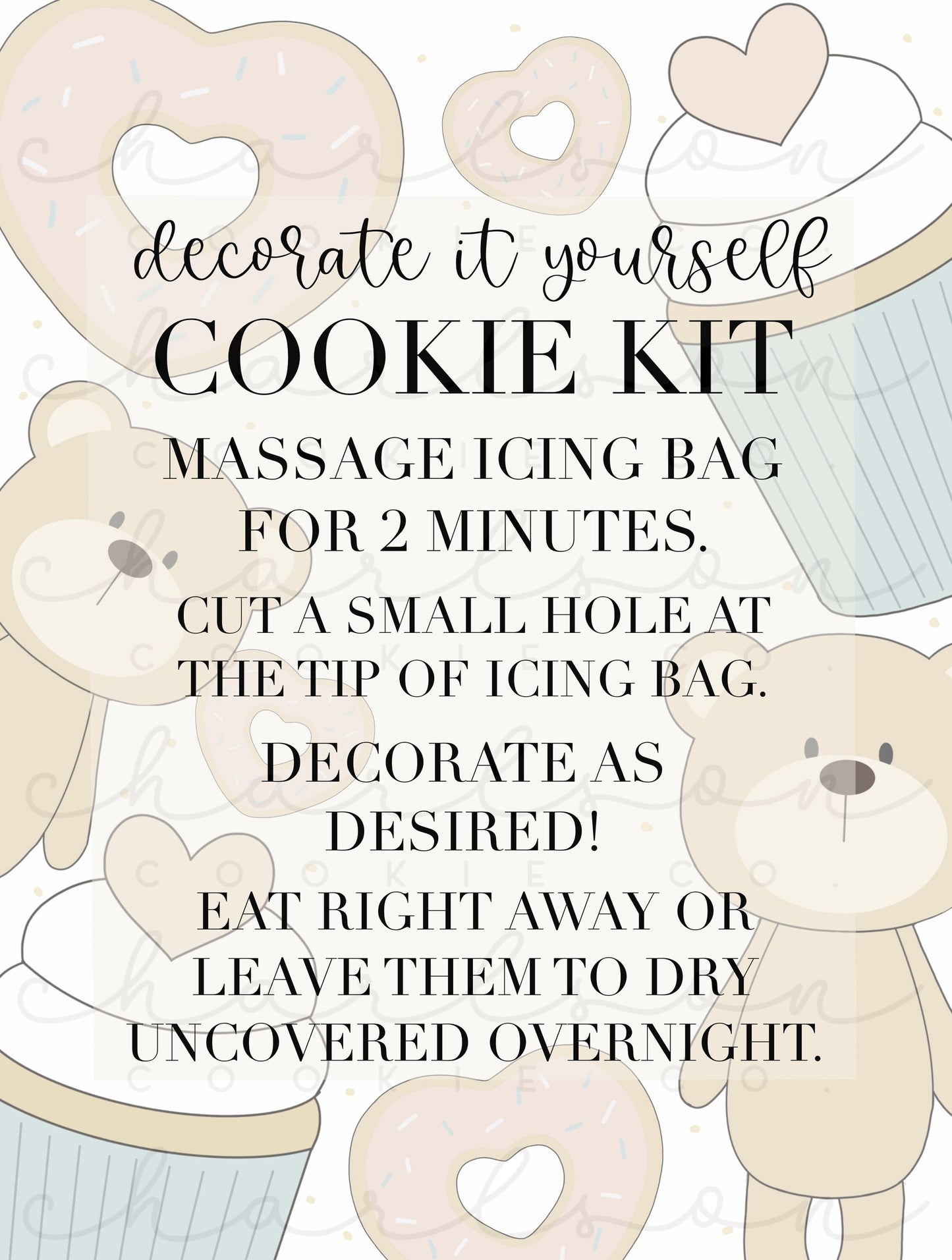 DIY cookie kit (Valentine's day print) instruction card (2 files) / Instant digital download