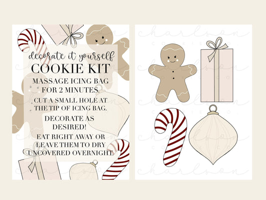 DIY cookie kit (Gingerbread print) instruction card 2 files / Instant digital download
