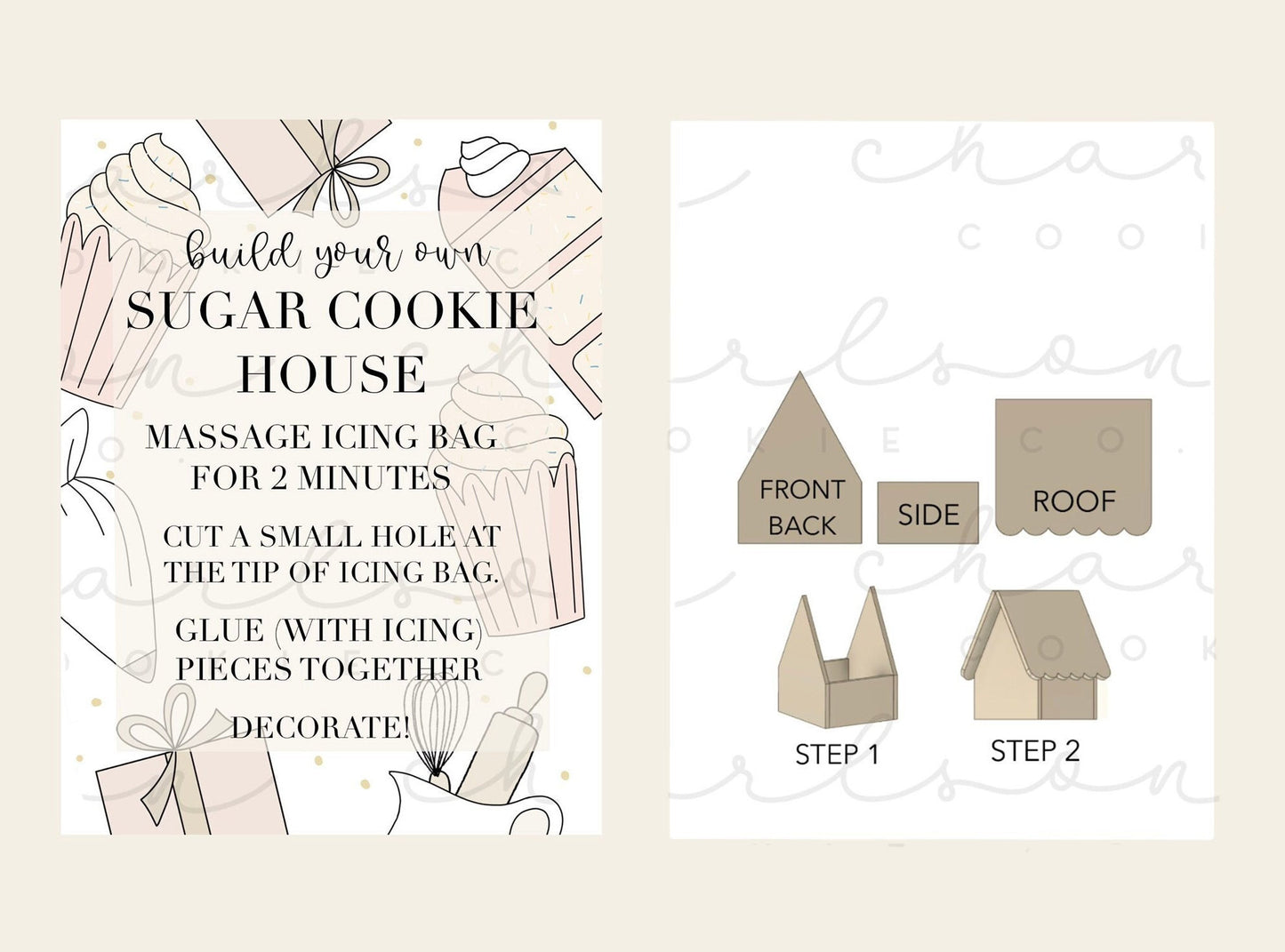 BYO Sugar cookie house (Baker's set print) / instruction card (2 files) / Instant digital download